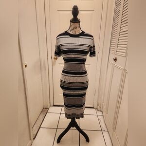 Short Sleeve Metallic Striped Dress